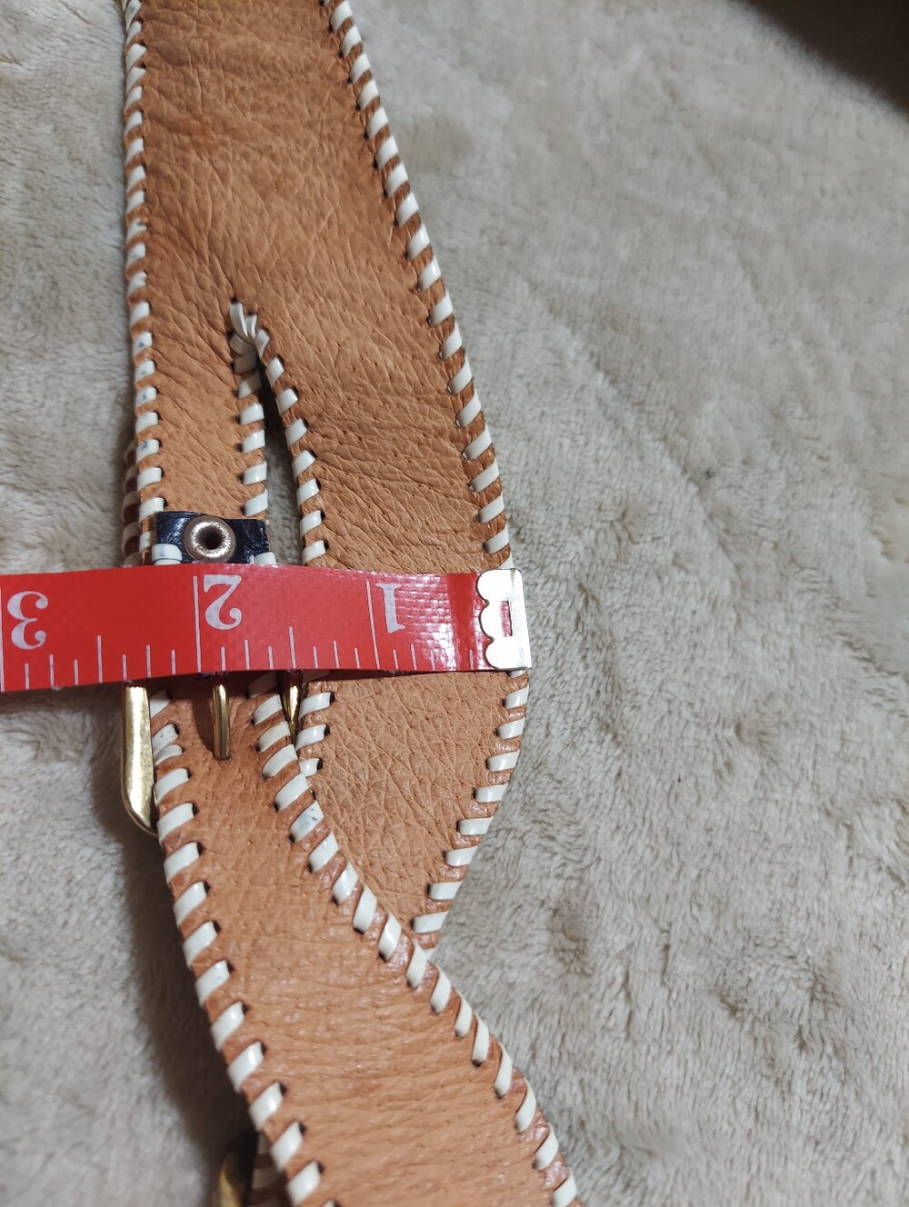Vintage Navy Blue Leather White Whipstitch Double Buckle Belt Coastal S/M - Picture 11 of 13